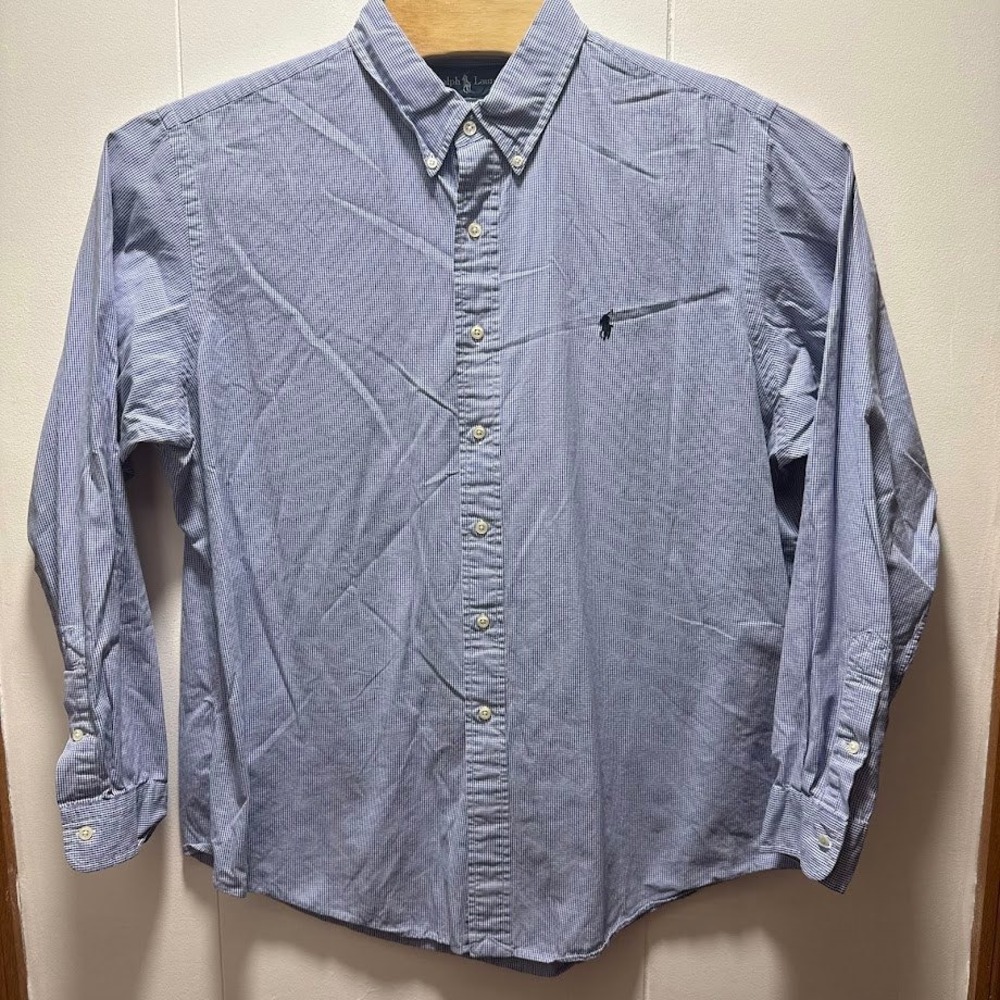 Polo Ralph Lauren Mens XXL Custom Fit Gingham Button Down Shirt Blue White